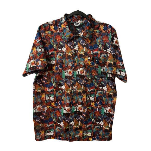 VANS Mens Size Medium Tropical Palm Tree Party Mesh Button Up Shirt Multicolor - Picture 1 of 7
